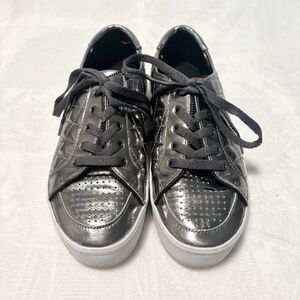 Rebecca Minkoff Silver Leather Platform Sneakers Size 6.5 Whimsygoth